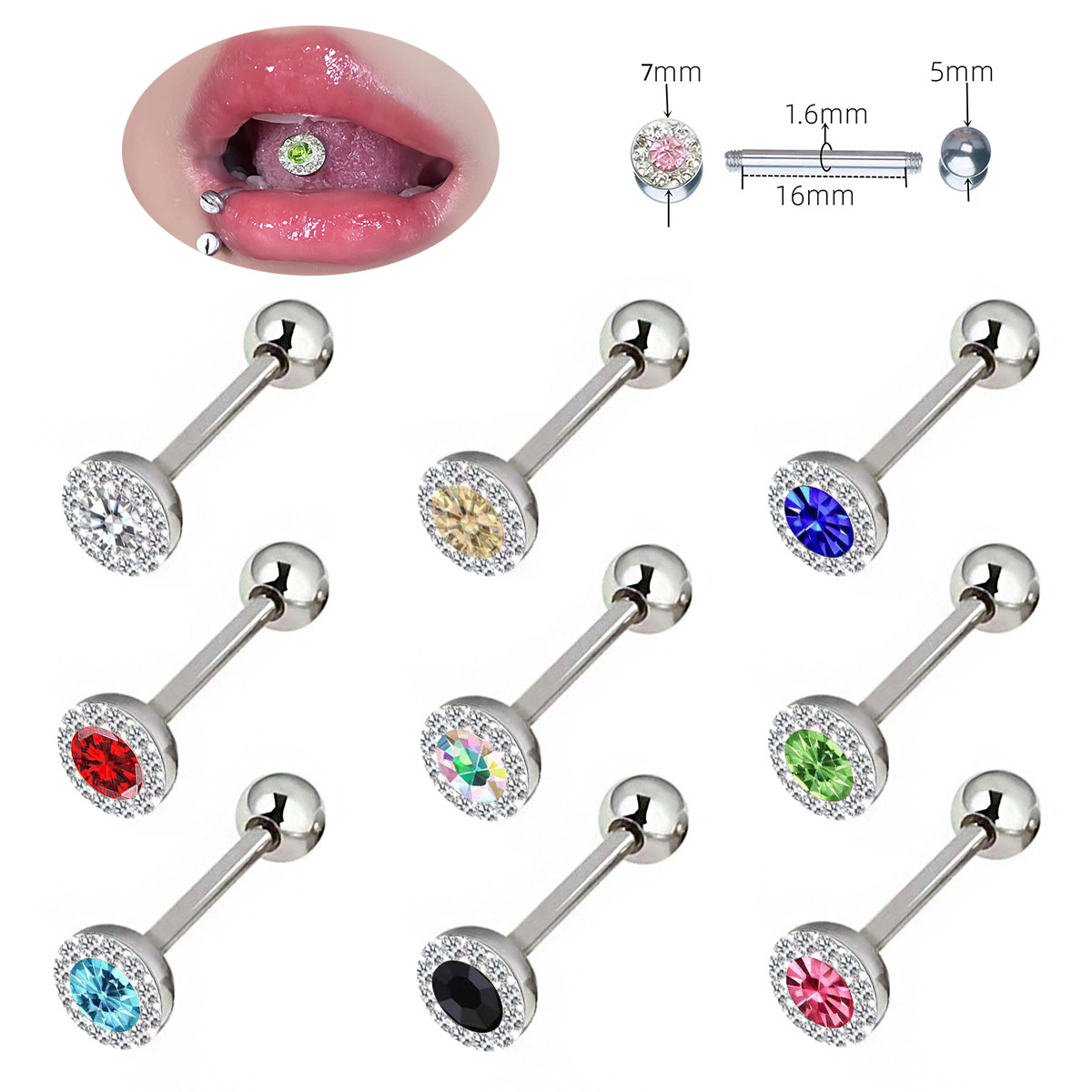 Body Jewelry Plus - Trendy Round-Shape Clay-Paved Piercing Tongue Ring
